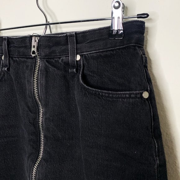 rag & bone Anna Raven Black Raw Hem Full Zip Front Mini Skirt Denim Size 24 - Picture 10 of 12